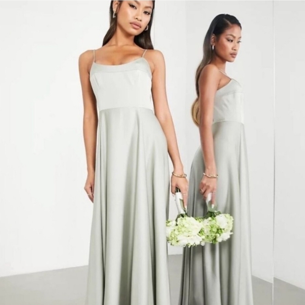 ASOS Nude Spaghetti Strap Satin Maxi Dress for Weddings Size 6 Bridesmaid Nude - Picture 10 of 11